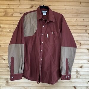 Columbia Long Sleeved Button Down Red Tan Hunting Outdoors Men's Size Medium